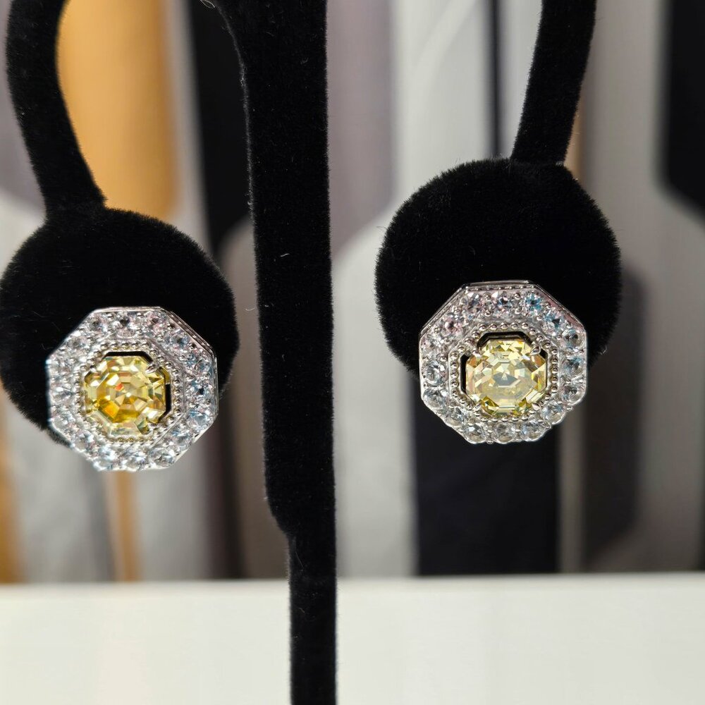 Judith Ripka Bright Yellow Crystal and White Topaz Casablanca Stud Earrings - Picture 5 of 12